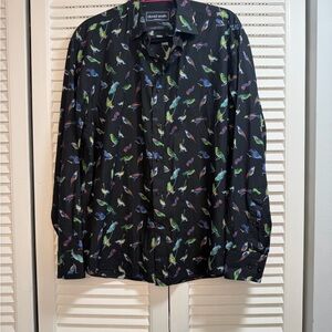 Men's Black Bird Print Casual Shirt